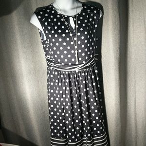 Blue and white polka dot dress